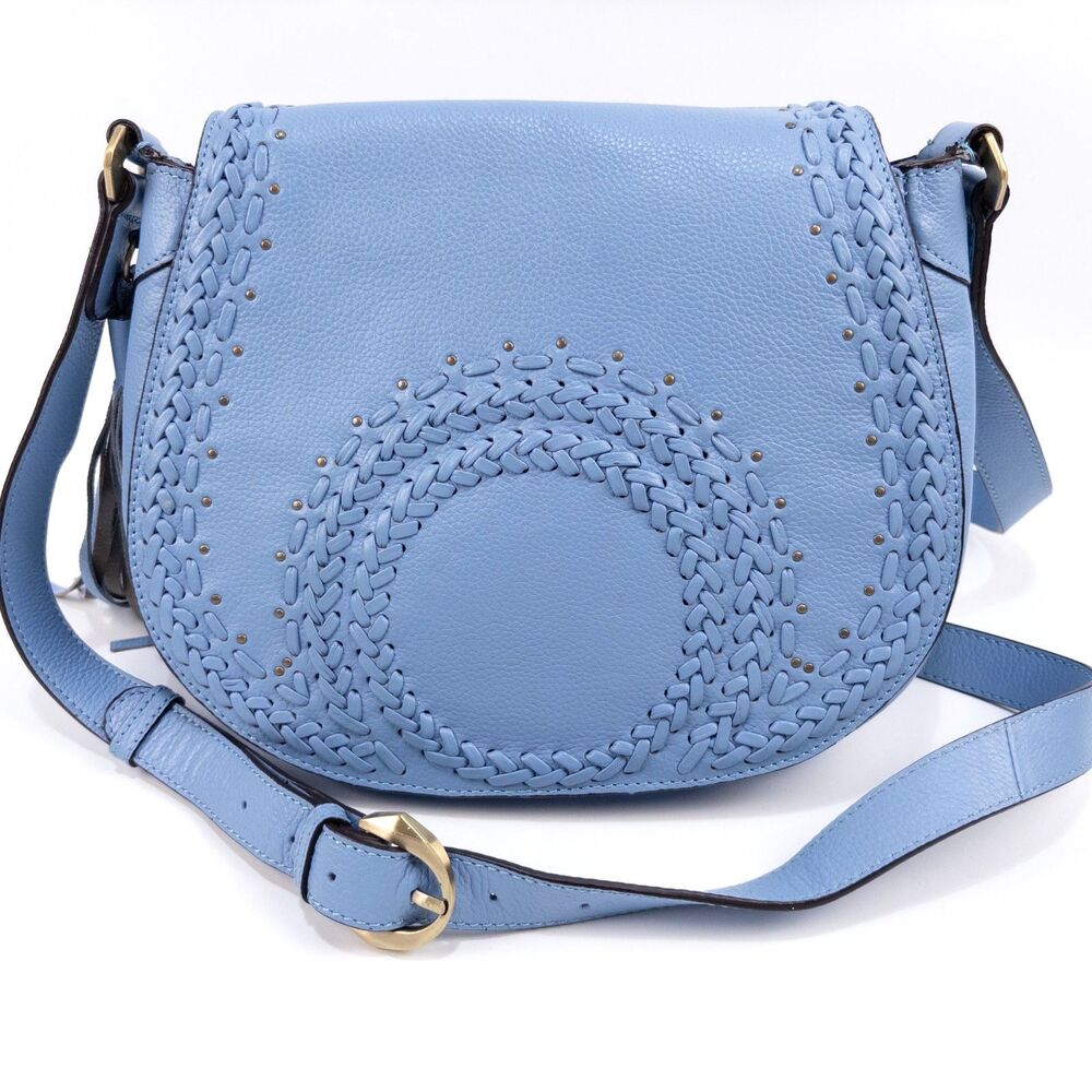 Oryany Amanda Italian Leather Saddle Bag Light Blue NWOT Crossbody